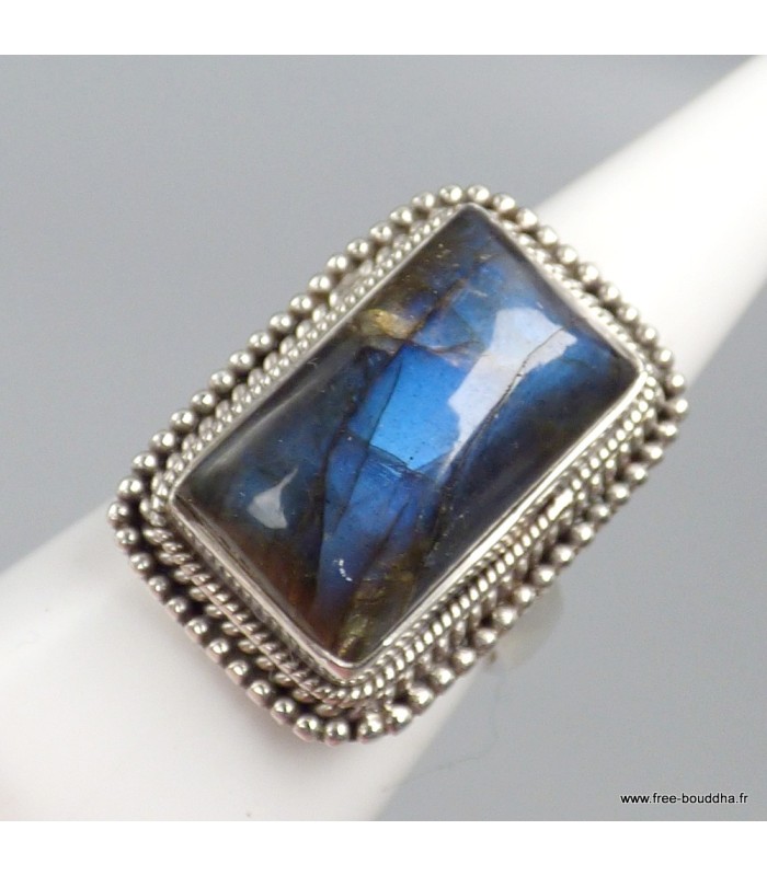 Labradorite bleue bague argent 925 T55, pierre naturelle certifiée