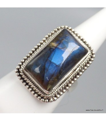 Labradorite bleue bague argent 925 T55, pierre naturelle certifiée