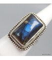 Labradorite bleue bague argent 925 T55, pierre naturelle certifiée