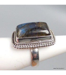 Labradorite bleue bague argent 925 T55, pierre naturelle certifiée