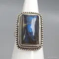 Bague argent Labradorite bleue T 55 - Bijoux en Labradorite Bleue
