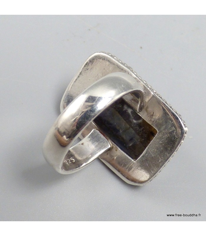 Labradorite bleue bague argent 925 T55, pierre naturelle certifiée