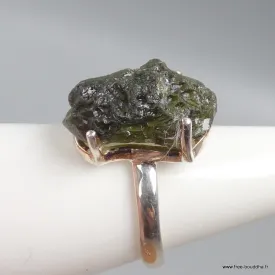Moldavite bague asymétrique T 59 - Bagues pierres naturelles