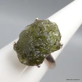 Moldavite bague asymétrique T 59 - Bagues pierres naturelles