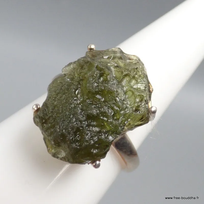 Moldavite bague asymétrique T 59 - Bagues pierres naturelles
