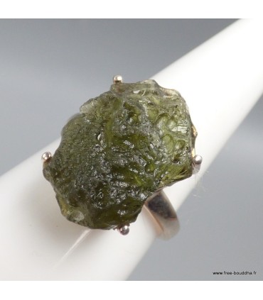 Bague Moldavite brute authentique certifiée, république Tchèque