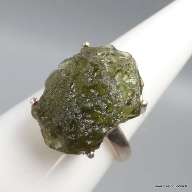 Moldavite bague asymétrique T 59 - Bagues pierres naturelles