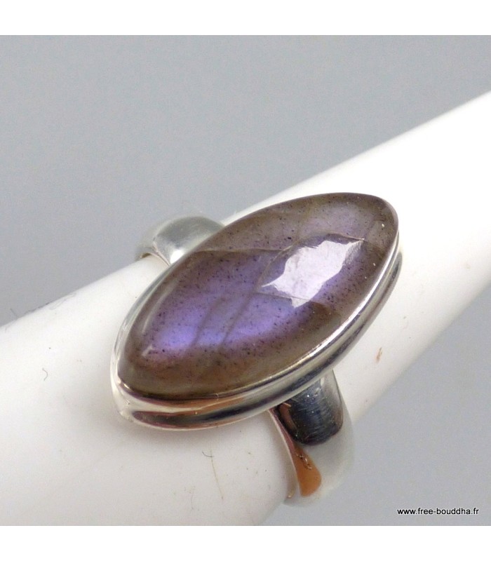 Labradorite pourpre bague marquise argent 925 T55, pierre naturelle.