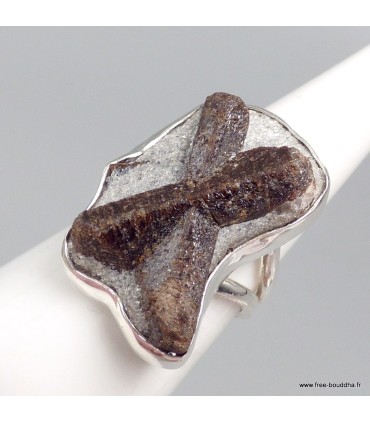 Bague Staurolite pierre rare Russie argent 925 taille 54