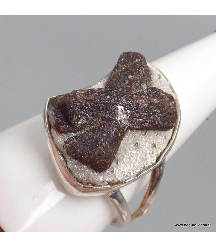 Bague Staurolite anneau double en argent 925 taille 65/66