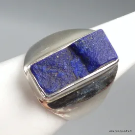 Bague Chevalière homme femme Lapis Lazuli brut taille 53 - Bagues pierres naturelles