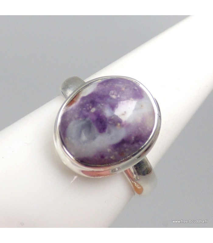 Bague Opale flamme violette et blanche pierre naturelle véritable