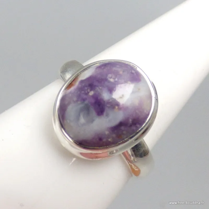 Bague Opale flamme violette et blanche taille 57 - Bijoux en Opales