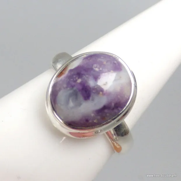 Bague Opale flamme violette et blanche taille 57 - Bijoux en Opales