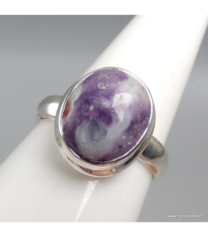 Bague Opale flamme violette et blanche pierre naturelle véritable
