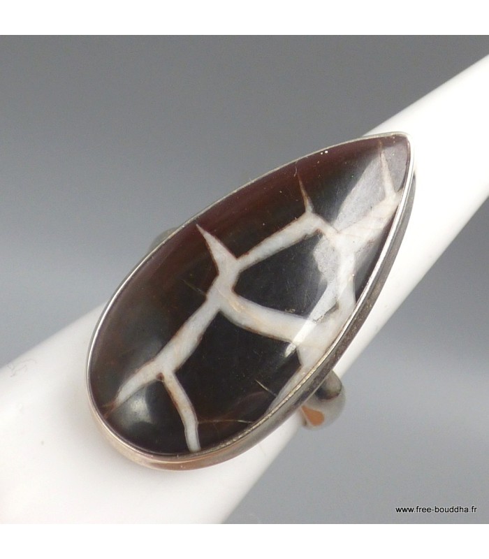 Bague Septarian noire goutte taille 58 en argent 925