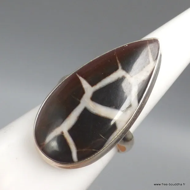 Bague goutte en Septarian noire Taille 58 - Bijoux en Septaria