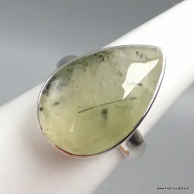 Bague en Préhnite et Quartz rutile forme goutte taille 55 - Bijoux en Préhnite