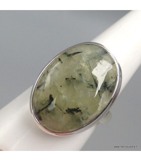 Bague Préhnite quartz rutile noir ovale argent 925 taille 59