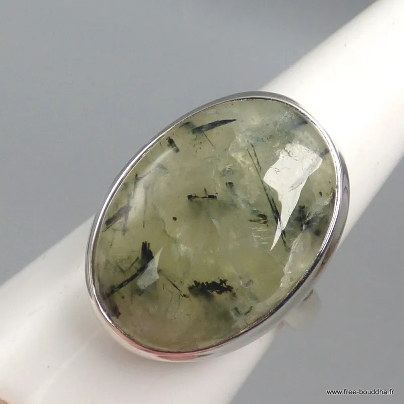 Bague en Préhnite et Quartz rutile taille 59 - Bagues pierres naturelles