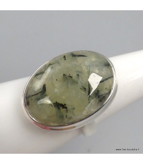 Bague Préhnite quartz rutile noir ovale argent 925 taille 59