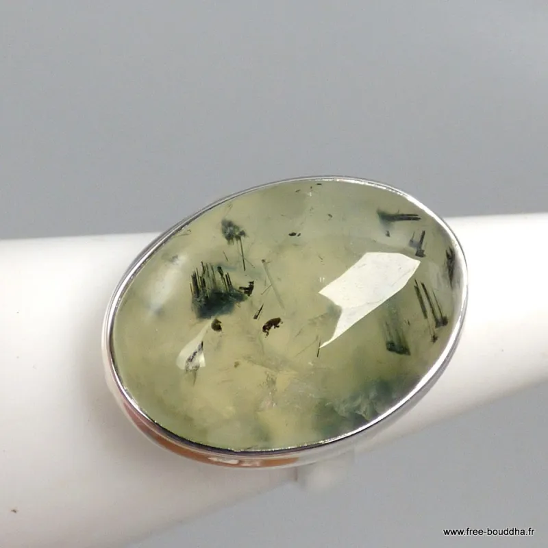 Bague ovale Préhnite et quartz rutile taille 59 - Bagues pierres naturelles