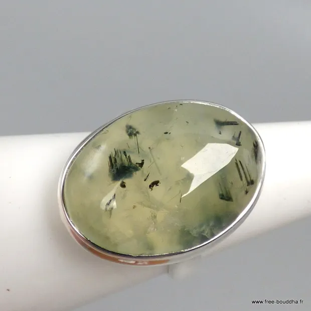 Bague ovale Préhnite et quartz rutile taille 59 - Bagues pierres naturelles