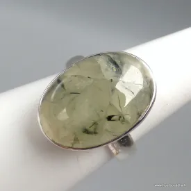 Bague ovale Quartz Rutile noir sur Préhnite taille 54 - Bijoux en Préhnite