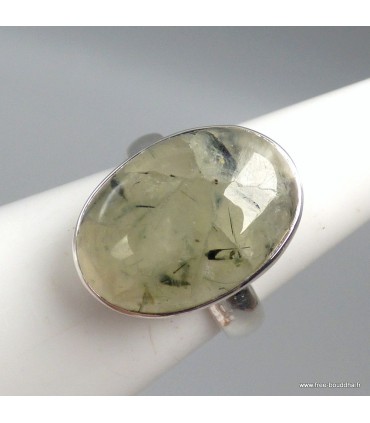 Bague Quartz Rutile noir sur Préhnite argent 925 taille 54