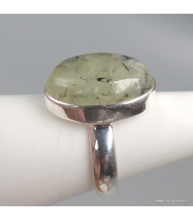 Bague Quartz Rutile noir sur Préhnite argent 925 taille 54
