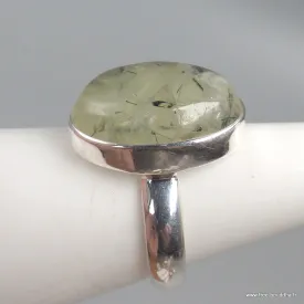 Bague ovale Quartz Rutile noir sur Préhnite taille 54 - Bijoux en Préhnite