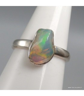 Bague Opale Éthiopienne brute polie certifiée authentique en argent 925