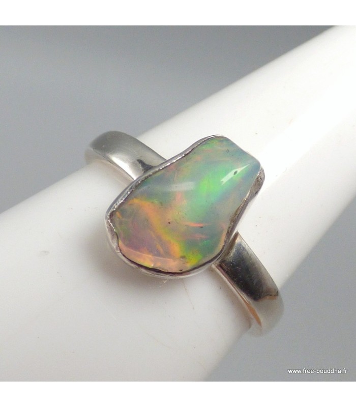 Bague Opale Éthiopienne brute polie certifiée authentique en argent 925