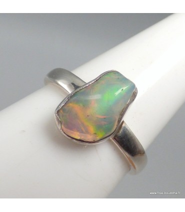 Bague Opale Éthiopienne brute polie certifiée authentique en argent 925