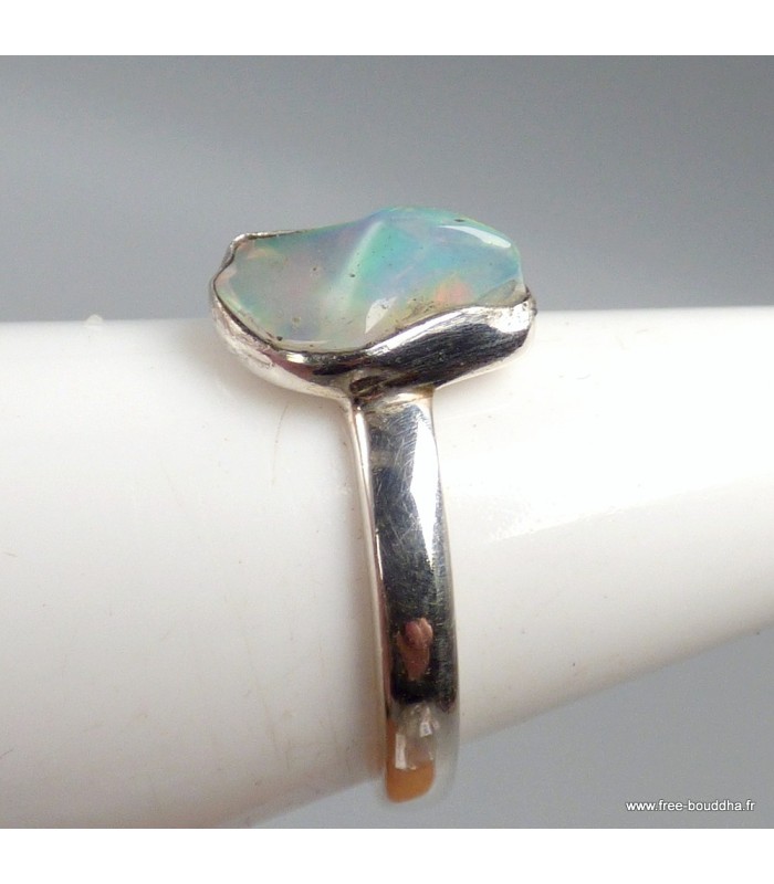 Bague Opale Éthiopienne brute polie certifiée authentique en argent 925