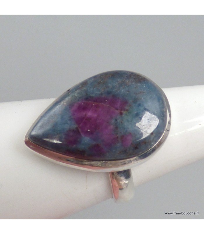 Bague Rubis sur Cyanite véritable modèle goutte argent 925 57