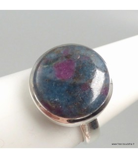 Bague Rubis sur Cyanite ronde véritable argent 925 59