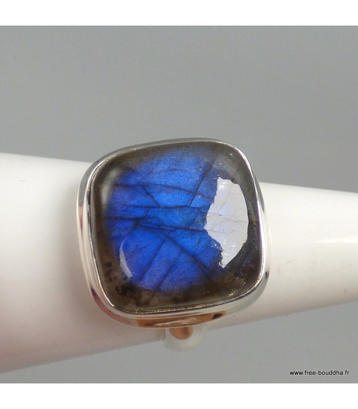 Bague Labradorite bleue argent 925 T61, pierre naturelle certifiée