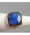 Bague Labradorite bleue argent 925 T61, pierre naturelle certifiée