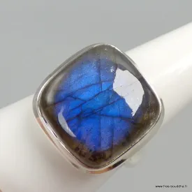 Bague Labradorite bleue carrée T 61 - Bijoux en Labradorite