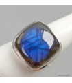 Bague Labradorite bleue argent 925 T61, pierre naturelle certifiée