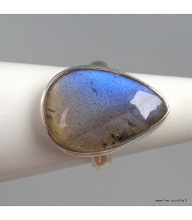 Bague Labradorite bleue goutte argent 925, pierre naturelle certifiée