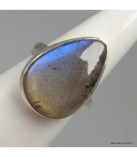 Bague Labradorite bleue goutte argent 925, pierre naturelle certifiée