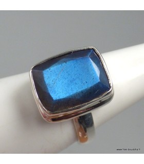 Bague Labradorite bleue facettée argent 925, rectangulaire T56 certifiée