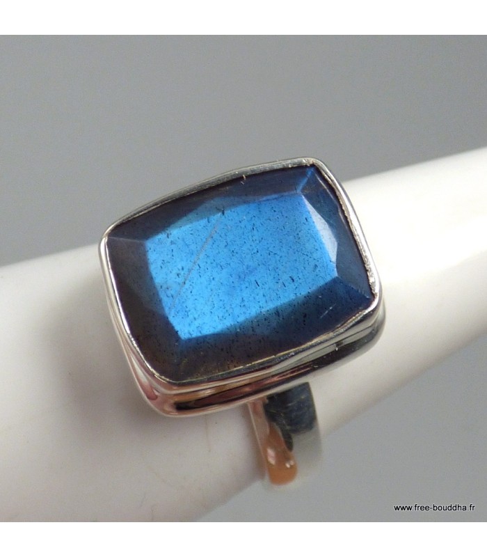 Bague Labradorite bleue facettée argent 925, rectangulaire T56 certifiée