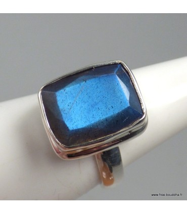 Bague Labradorite bleue facettée argent 925, rectangulaire T56 certifiée