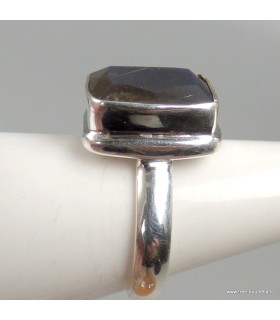 Bague Labradorite bleue facettée argent 925, rectangulaire T56 certifiée
