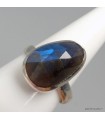 Bague Labradorite bleu foncé asymétrique argent 925, taille 56 à 65