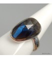Bague Labradorite bleu foncé asymétrique argent 925, taille 56 à 65