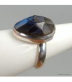 Bague Labradorite bleu foncé asymétrique argent 925, taille 56 à 65